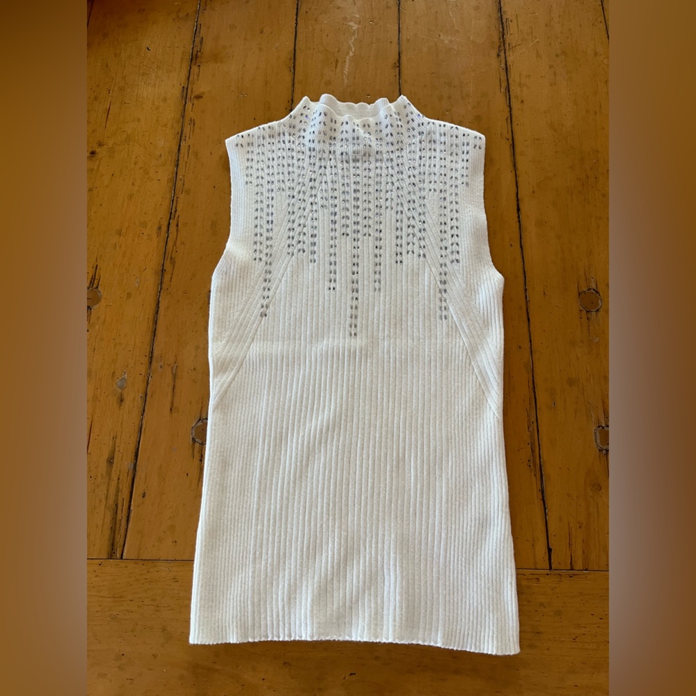 Halogen White Knit Top with Metallic Details